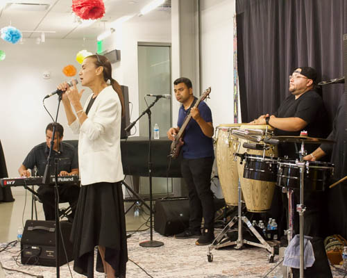 During the beginning of the Hispanic Heritage Month Kickoff, the Sol y Rumba band entertains the guests.