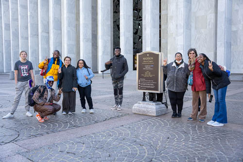 MC Excalibur members gather for a picture outside of the Library of Congress before entering the building(Left to Right: Insert names)