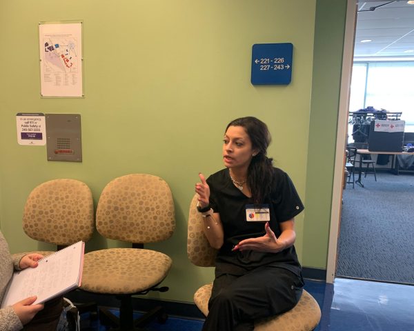 Red Cross coordinator Patricia Friedman talks about how she volunteers for the blood drive event at Montgomery College on the TP/SS campus. She talks about how she became familiar with volunteering for the blood drive when she was a poet.